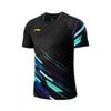 Li Ning Badminton Series Full Print V-Neck Pullover Comfortable Versatile Breathable Short Sleeve Badminton Shirt Unisex Tops Black AAYU223-1