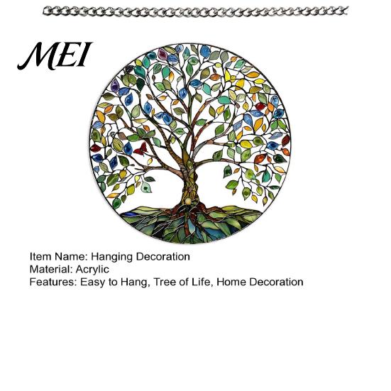 Round Hanging Sign Tree of Life Sign, Stained Glass Acrylic Suncatcher Ornament Decoration, Window Wall for Indoor Outdoor Decoration