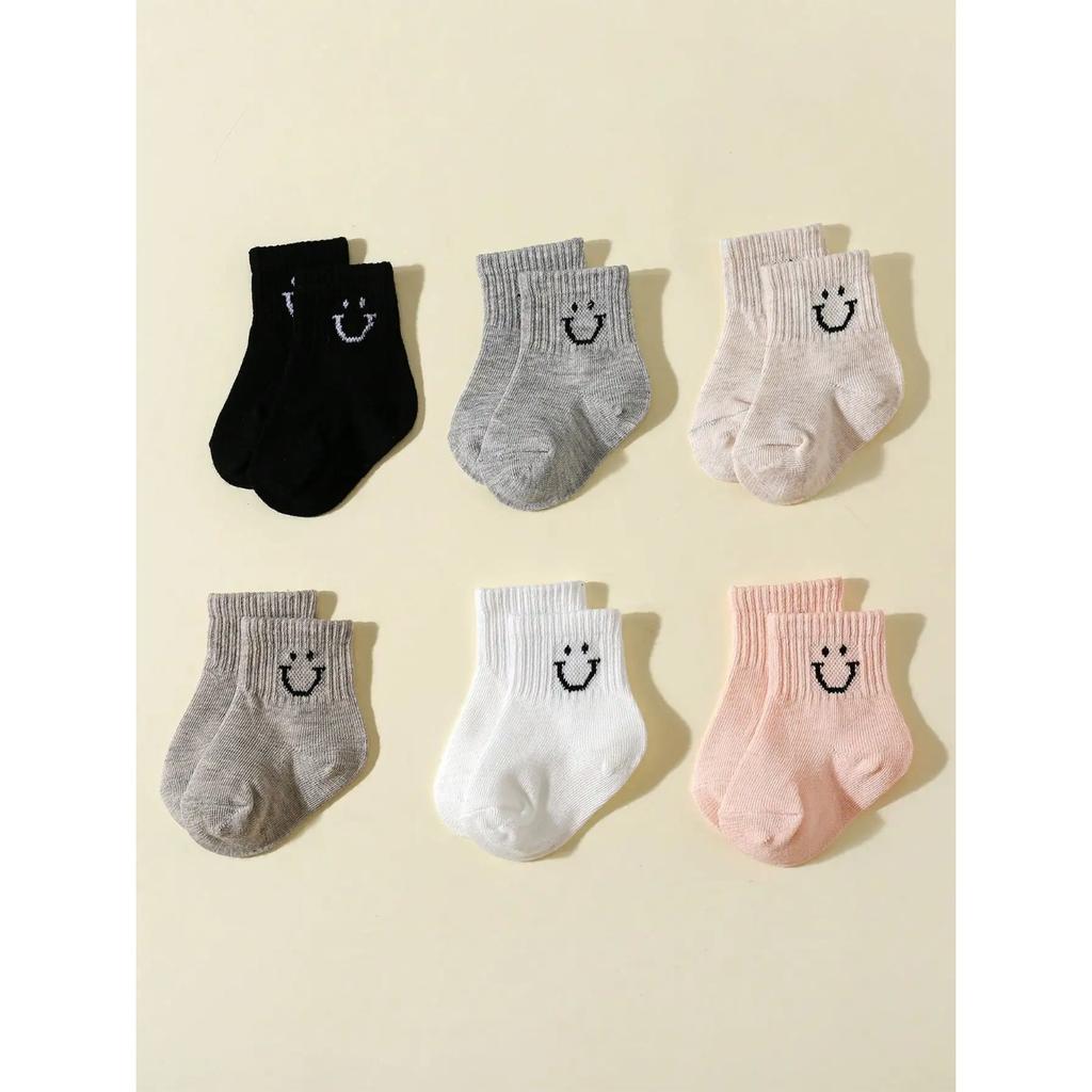 6 Pairs Baby Smile Socks, Cute Side Smile Ankle Socks for 0-12 Month Newborn Infant Boy Girl Non-Slip Funny Cartoon Toddler Socks