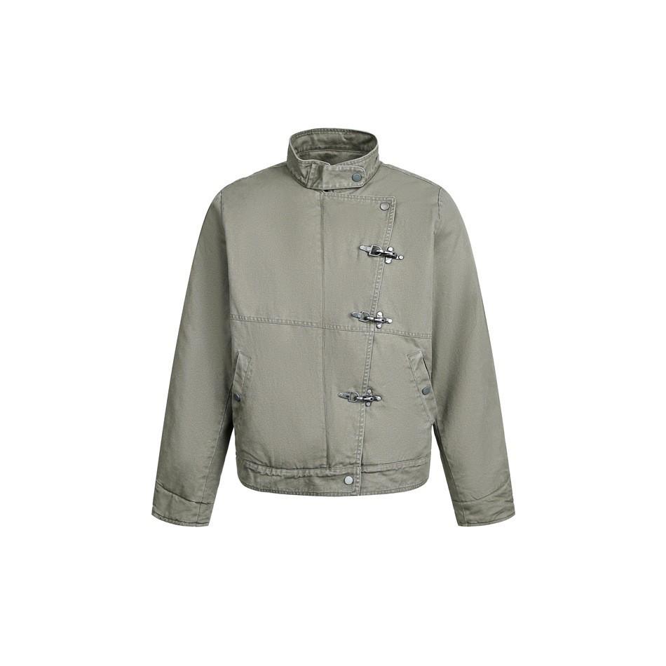Trendy Unisex Retro Washed Metal Bit Workwear Jacket - Winter Stand Collar Cotton Coat