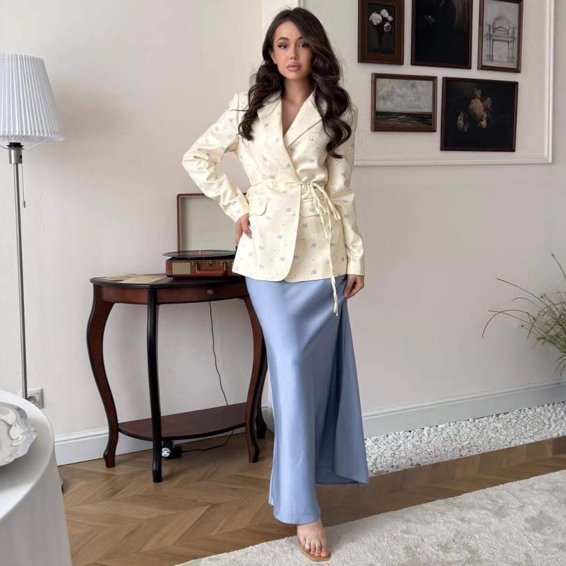 Женская приталенная пиджак-костюм с принтом в виде галстука, Осень 2025 - Европейский и Американский Стиль