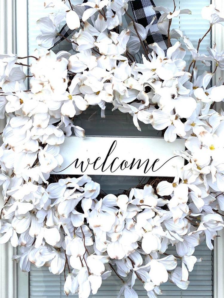 40 см белый венок из форзиции, летний венок, цветочный кластер, венок из фермерского дома на виноградной лозе для празднования, передняя дверь, стена, окно, подвесной рождественский декор