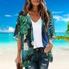 Women Beach Shirt Flower Print Short Sleeve Open Stitch Thin Soft Breathable Sun Protection Anti-UV Loose Lady Beach Cover-up Top