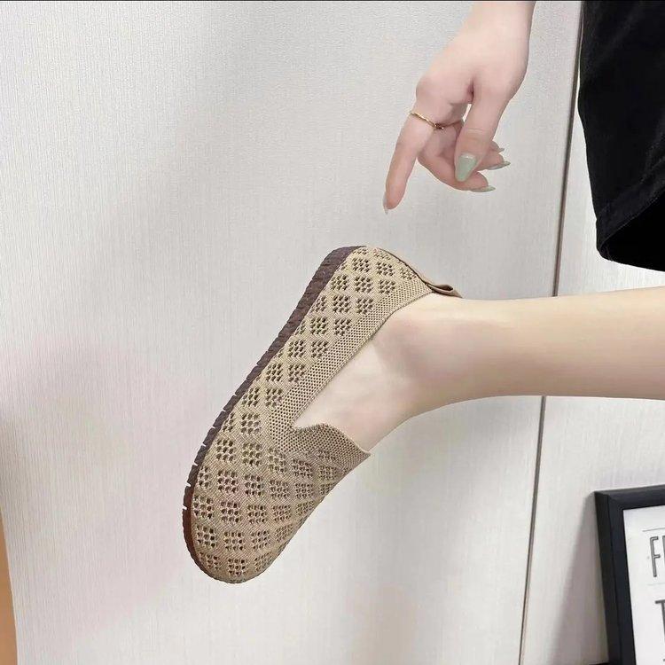 Туфли Doudou с одной педалью, мягкая подошва, сетчатая, плетеная, бабушкина обувь, женская, летняя, 2025 года, новая, дышащая и удобная, с небольшим горлом