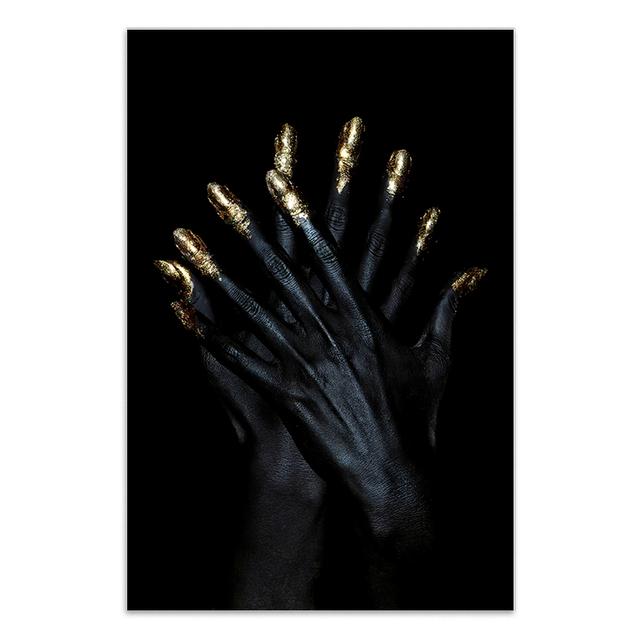 Черные руки, холст, картина на стене, женские постеры с золотыми ногтями и принты, скандинавское настенное искусство, домашний декор, модульные картины