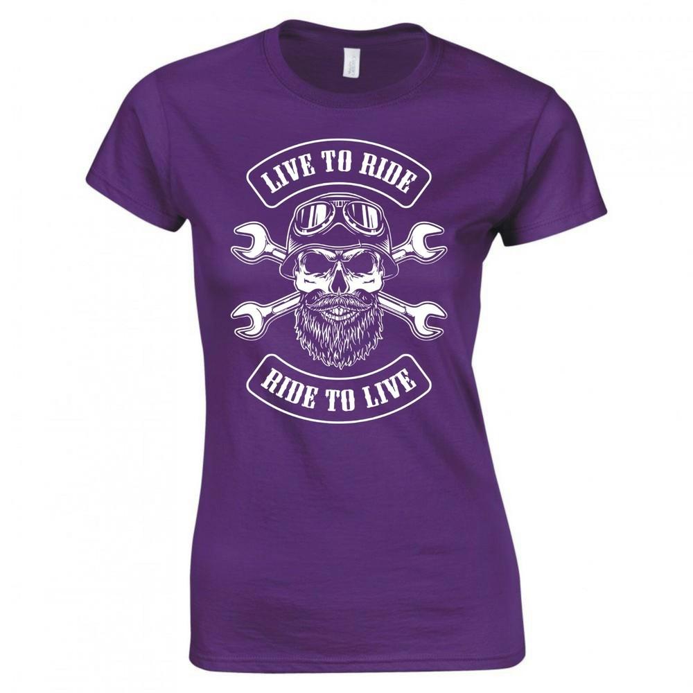 Biker Live To Ride Ride To Live Ladies Skinny Fit Tshirt