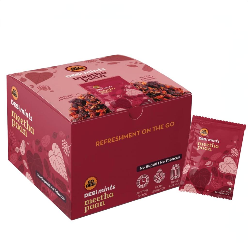 Освежители рта Go Desi Meetha Paan, Дези Мятные конфеты, Освежающий освежитель рта, Мукхваш, Коробка 40 пакетиков