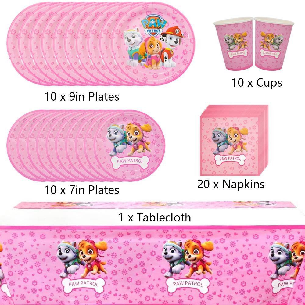 51pcs Paw Dog Patrol Tableware Set Includes Plates Napkins Cups Tablecloth