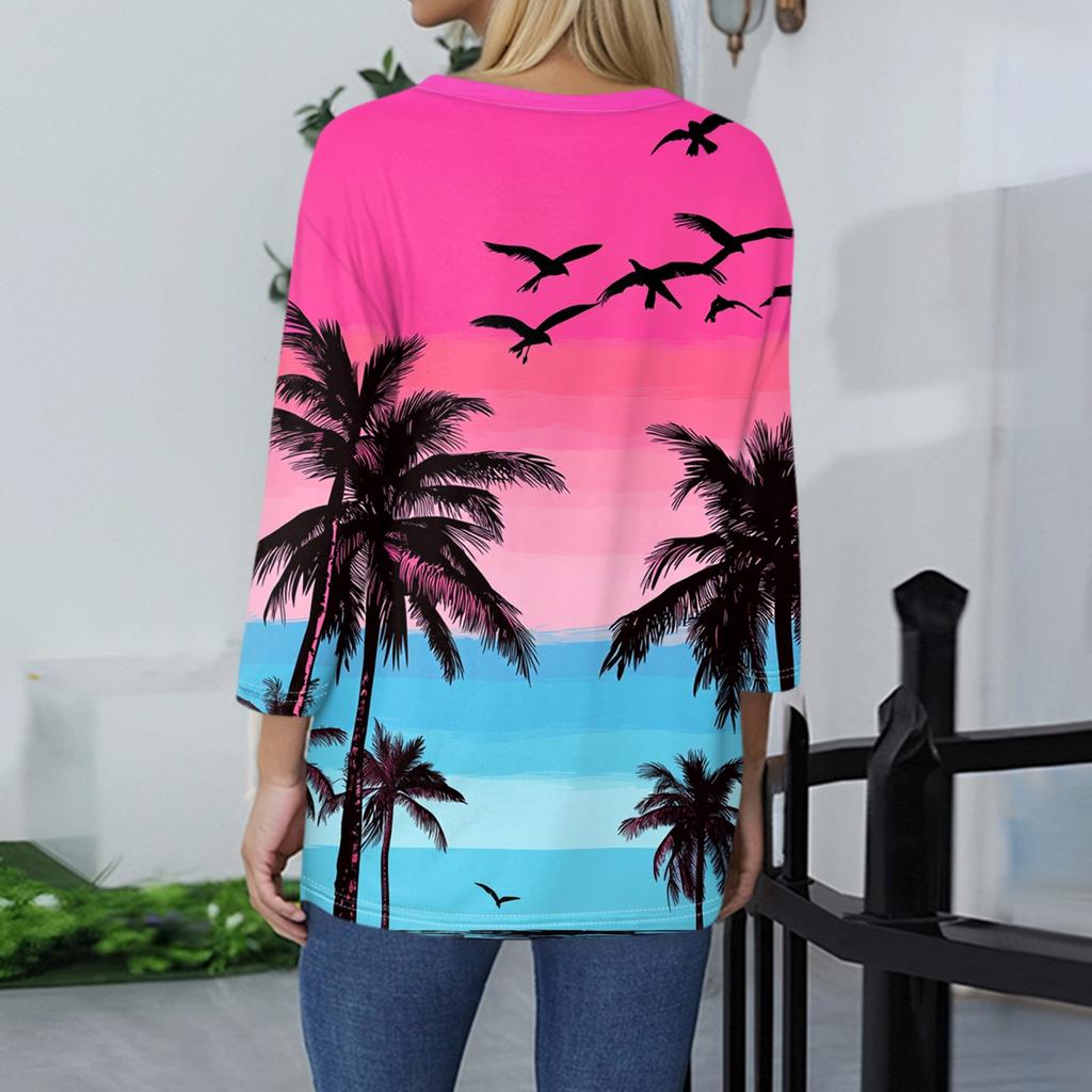 Женская модная повседневная футболка с круглым вырезом и рукавом 3/4, женский топ