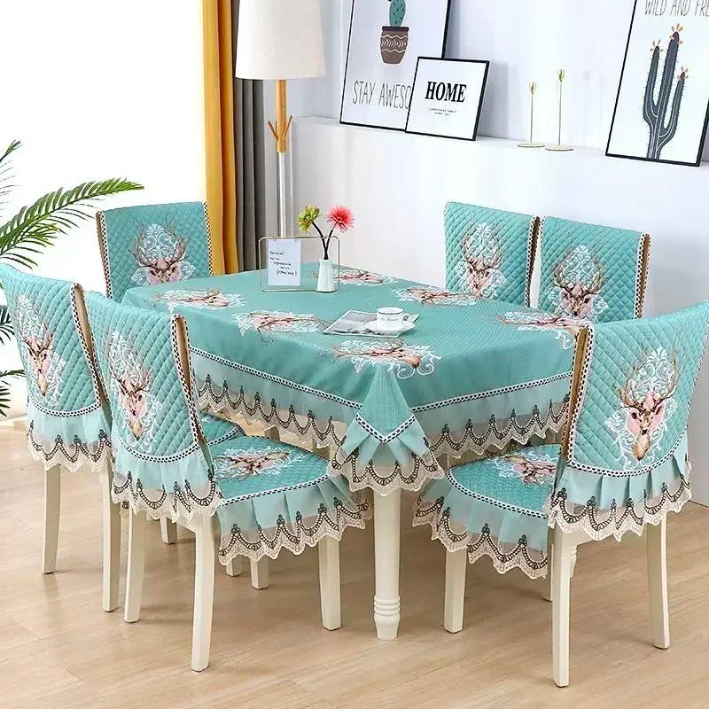 Легкий роскошный волнистый кружевной чехол на стул, утолщенная тканевая подушка для обеденного стола, европейский стиль, большой цветочный скатерть, чехол на стул