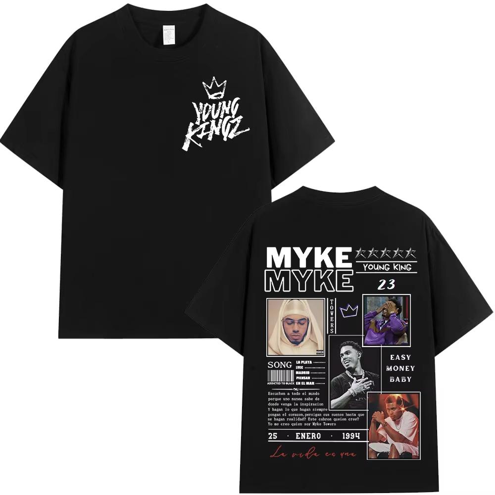 2025 Rapper Myke Towers Europe Tour Tshirts Men Women Fashion Hip Hop Short Sleeve Tshirt Cotton Oversized T Shirts Streetwear