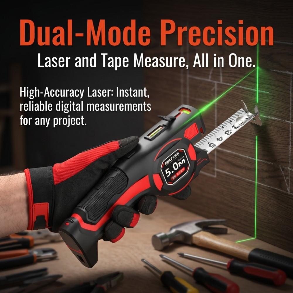 Retractable Digital Tape Measure 3-in-1 Laser Rangefinder Measuring Tool Laser Level  Construction