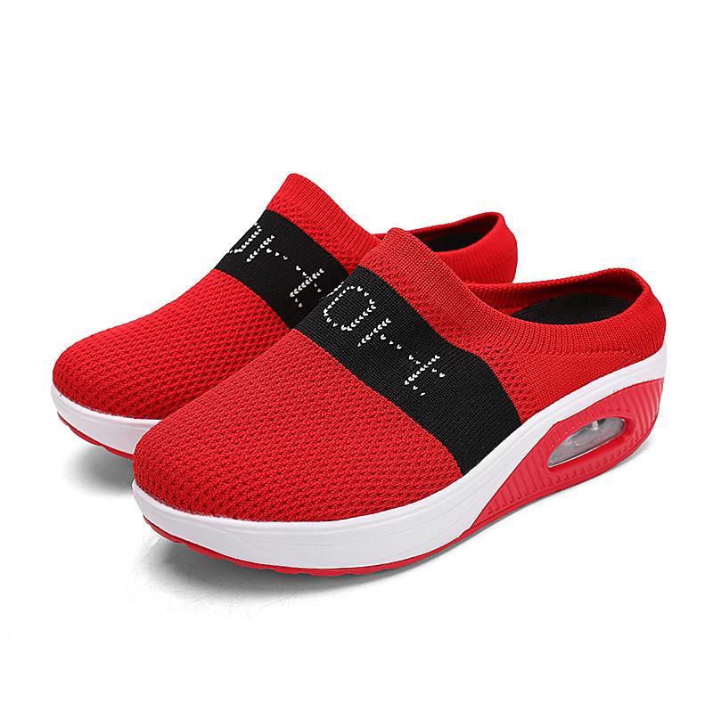 Slip-On Women'S Walking Sandals,Breathable Mesh Casual Shoes Breathable With Arch Support Knit Shoes Thickened Soft Sole