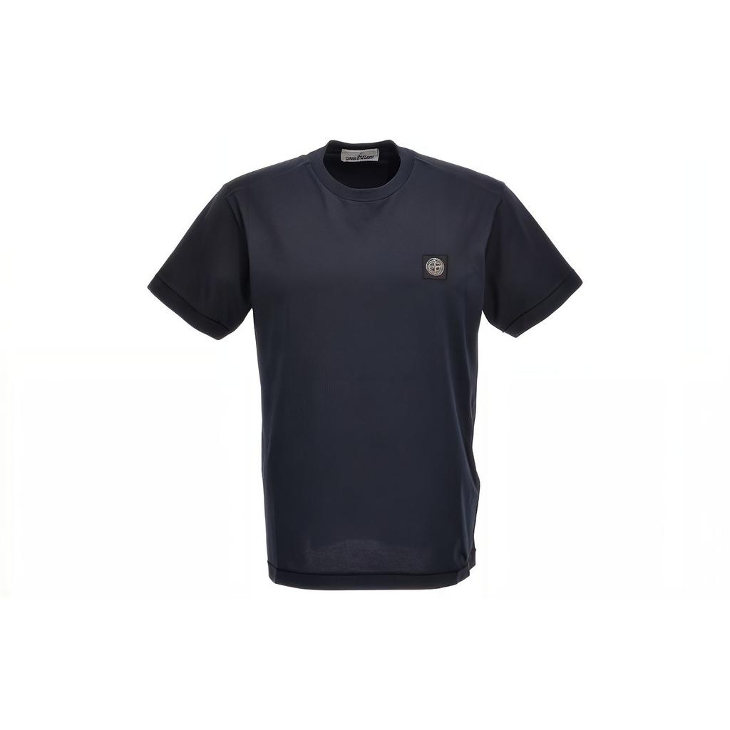 STONE ISLAND Футболка с нашивкой, с коротким рукавом, темно-синяя, мужская, топы 791524113-A0020
