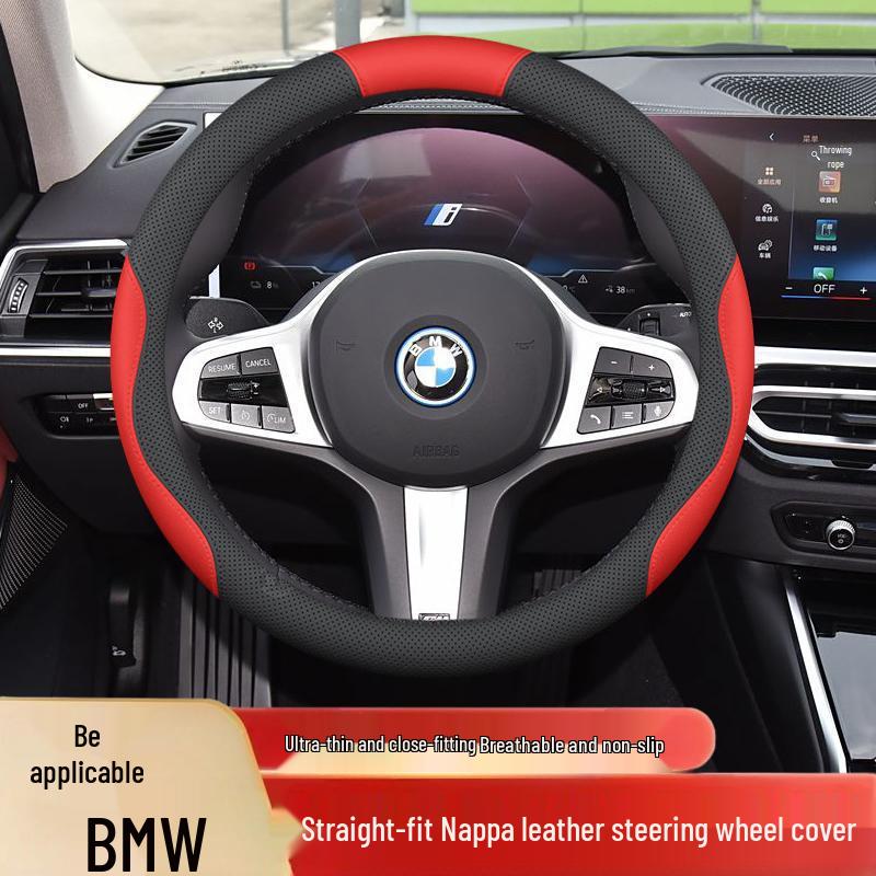 Odorless, non-slip steering wheel cover for BMW i3, i5, ix1, ix3, 5 Series & new energy vehicles; stitch-free design.