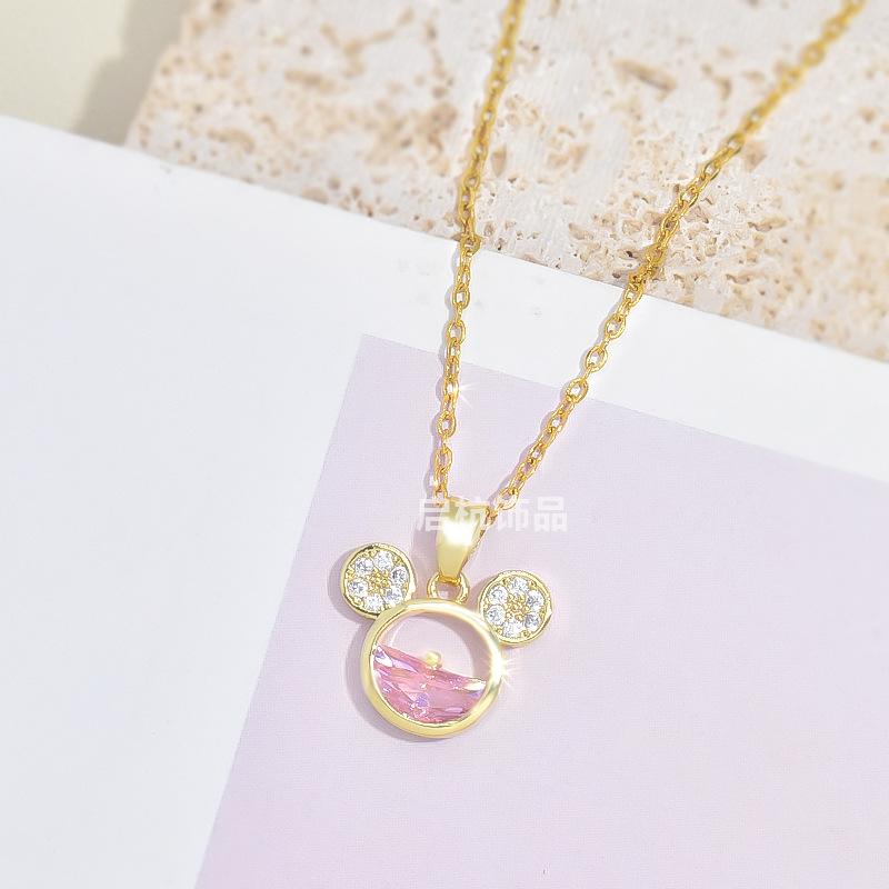 Милое маленькое ожерелье с мышкой Женская личность Зодиак Мультяшный розовый циркониевый кулон Ювелирные изделия