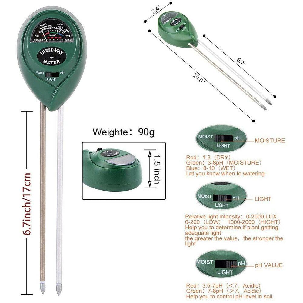 Humidity Detector Acidity Sunlight Monitor Moisture Sunlight Testing pH Test Meter 3in1 Soil Tester