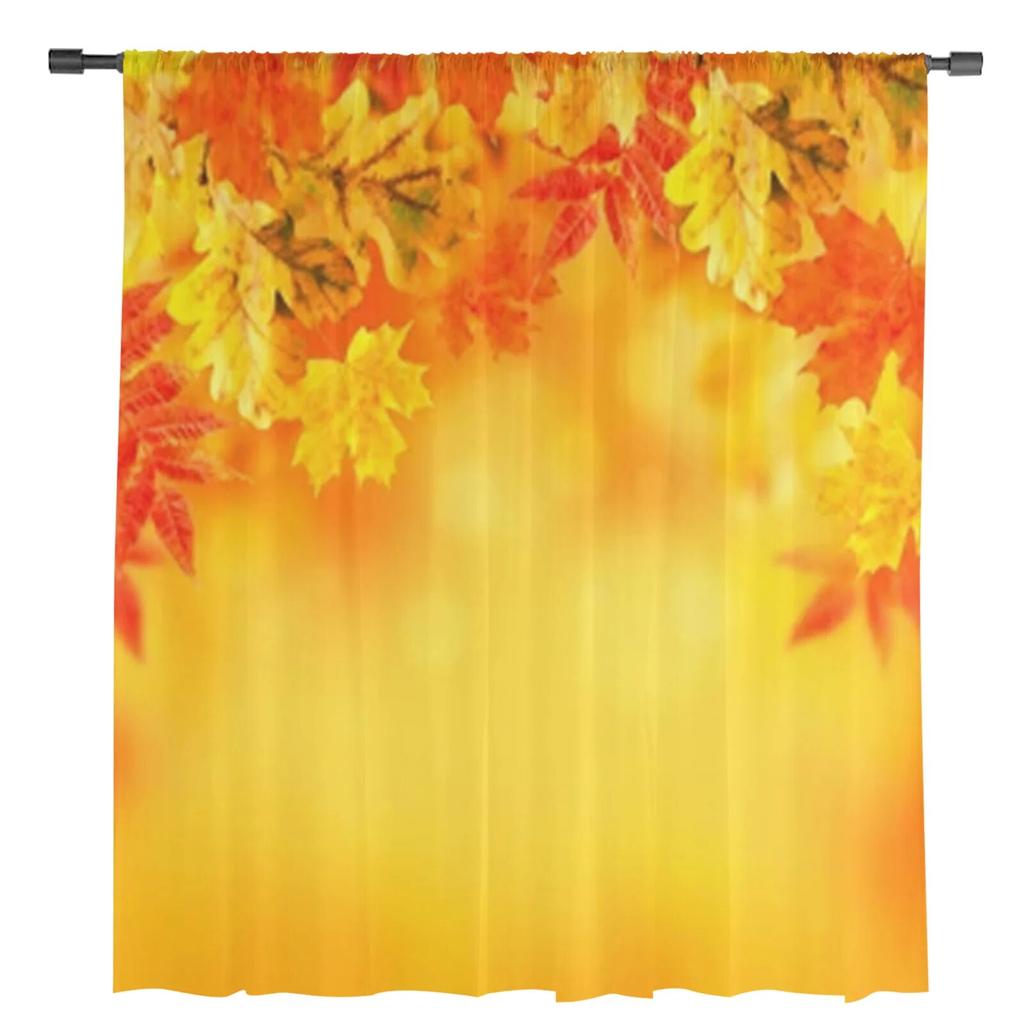 Прозрачные шторы с осенними листьями, вуаль для спальни, прозрачные шторы для окон, кухни, тюлевые шторы