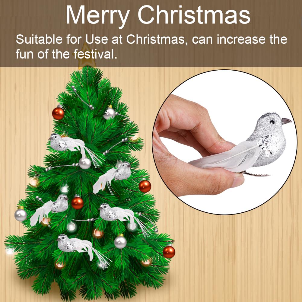 12pcs Artificial Bird Silver Christmas Tree Decorative Bird Ornament with Metal Clip