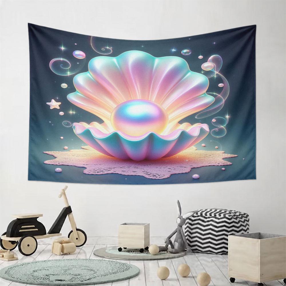 Glowing Pearl in Iridescent Shell Pattern Wall Hanging Tapestry Decorative Tapestry Home Decor for Bedroom and Living Room