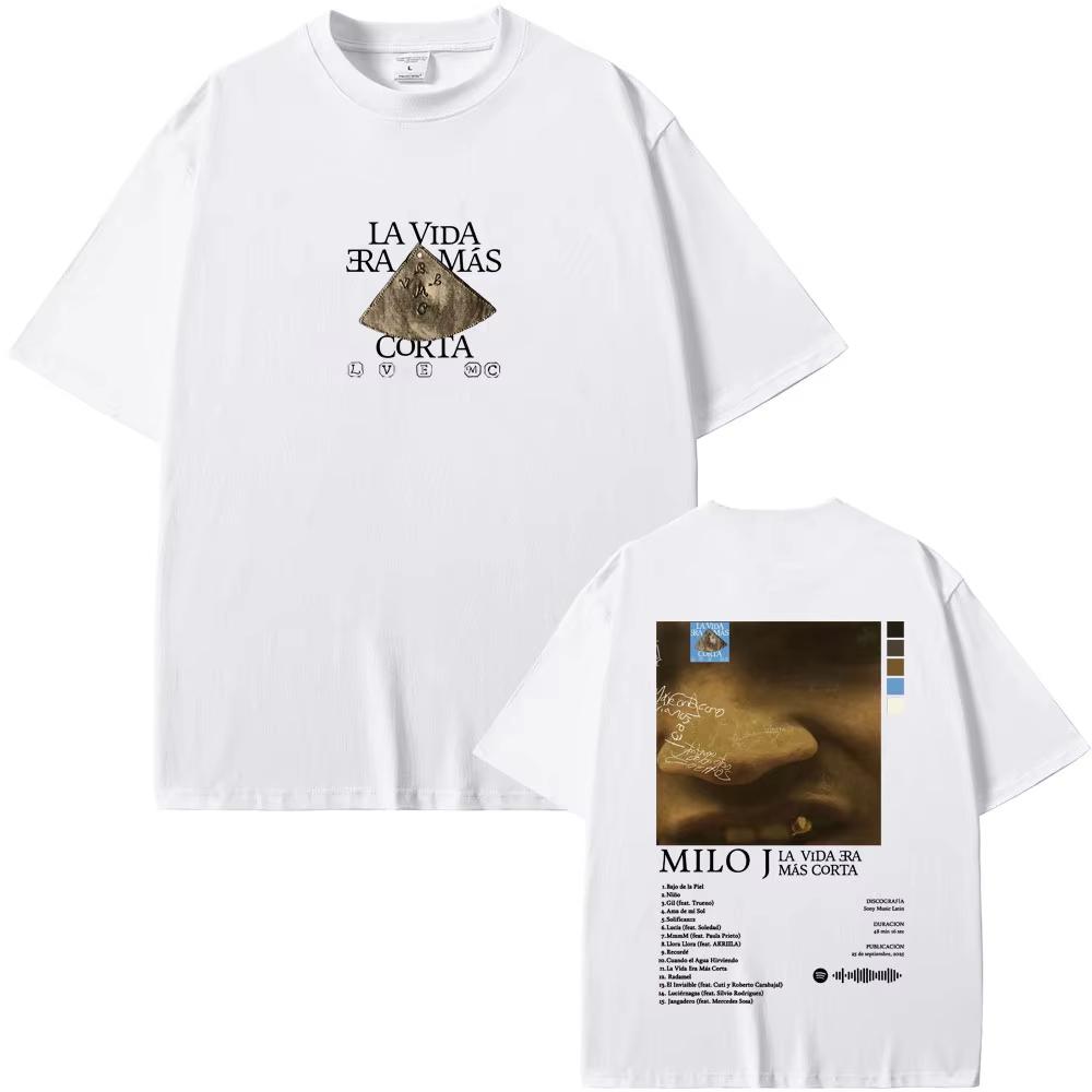 Rapper Milo J La Vida Era Mas Corta Album Graphic Tshirts Men Women Hip Hop Fashion Pop Music T Shirt Male Oversized Streetwear