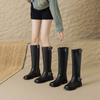 Krazing Pot Cow Skin Square Toe Winter Med Heels Riding Boots Punk Design Women Vintage Square Buckle Thigh High Boots