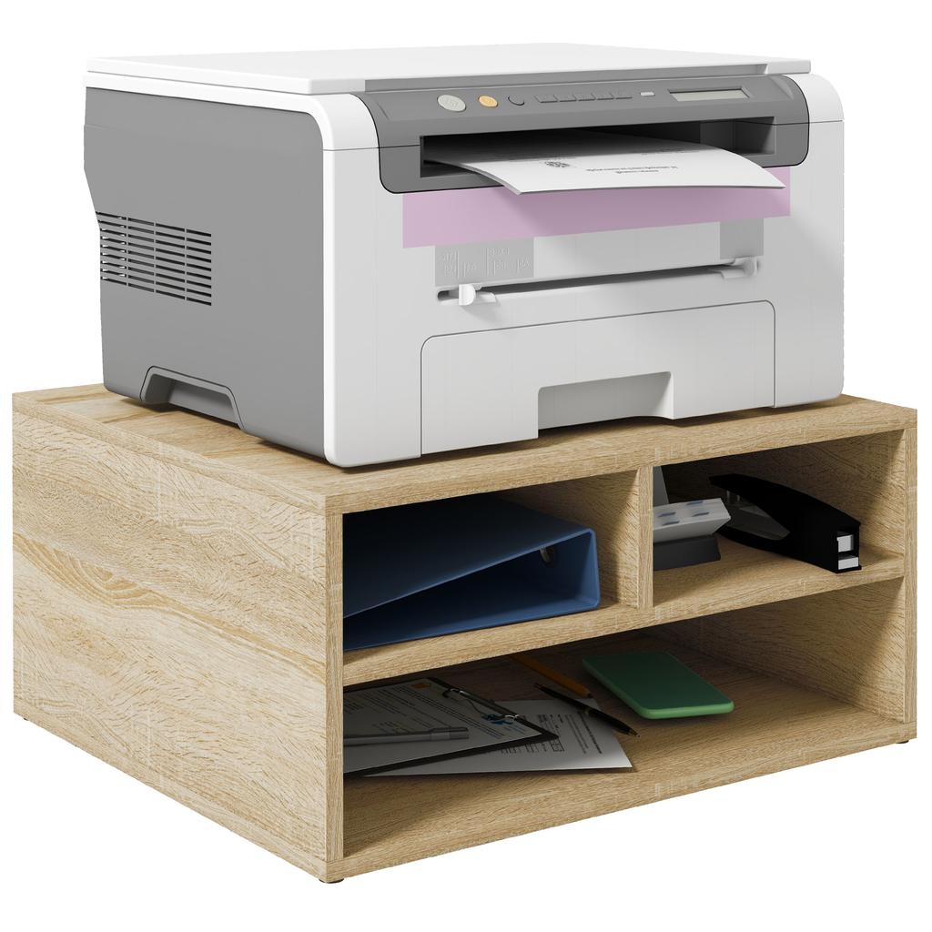 Wooden Look Desk Organizer With 3 Compartments Supplies Printer Stand Dim. 47L X 40W X 22.5H Cm