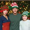 Santa Hat Red White Green Striped Print Knitted Christmas Hat with Plush Ball Decor Holiday Accessory