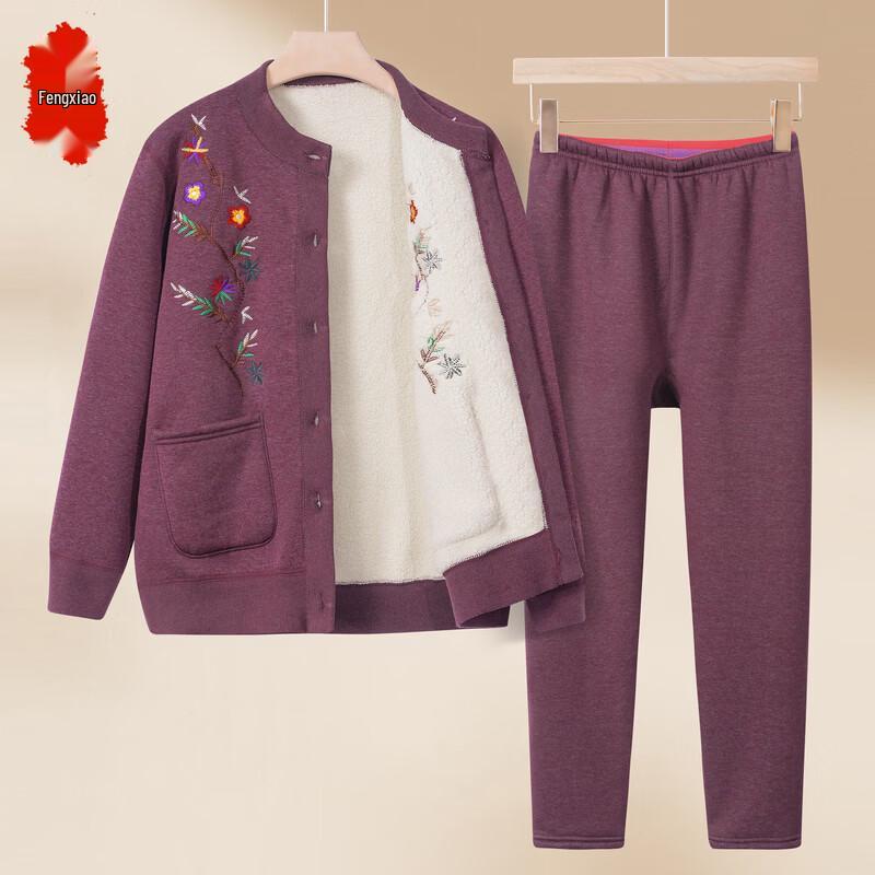 Fengxiao Winter Floral Long-Sleeved Round Neck Loungewear Set