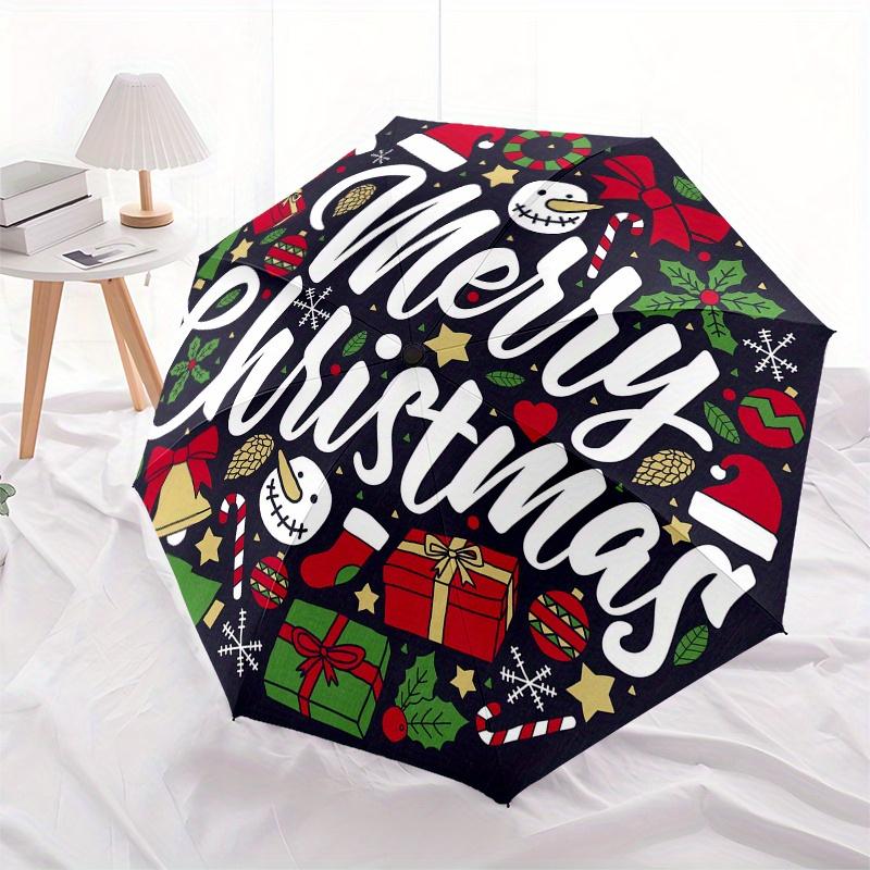 Merry ChristmasFestive Ornament CircleUmbrella, Portable 3-Fold Compact Umbrella,Christmas Gift ES421
