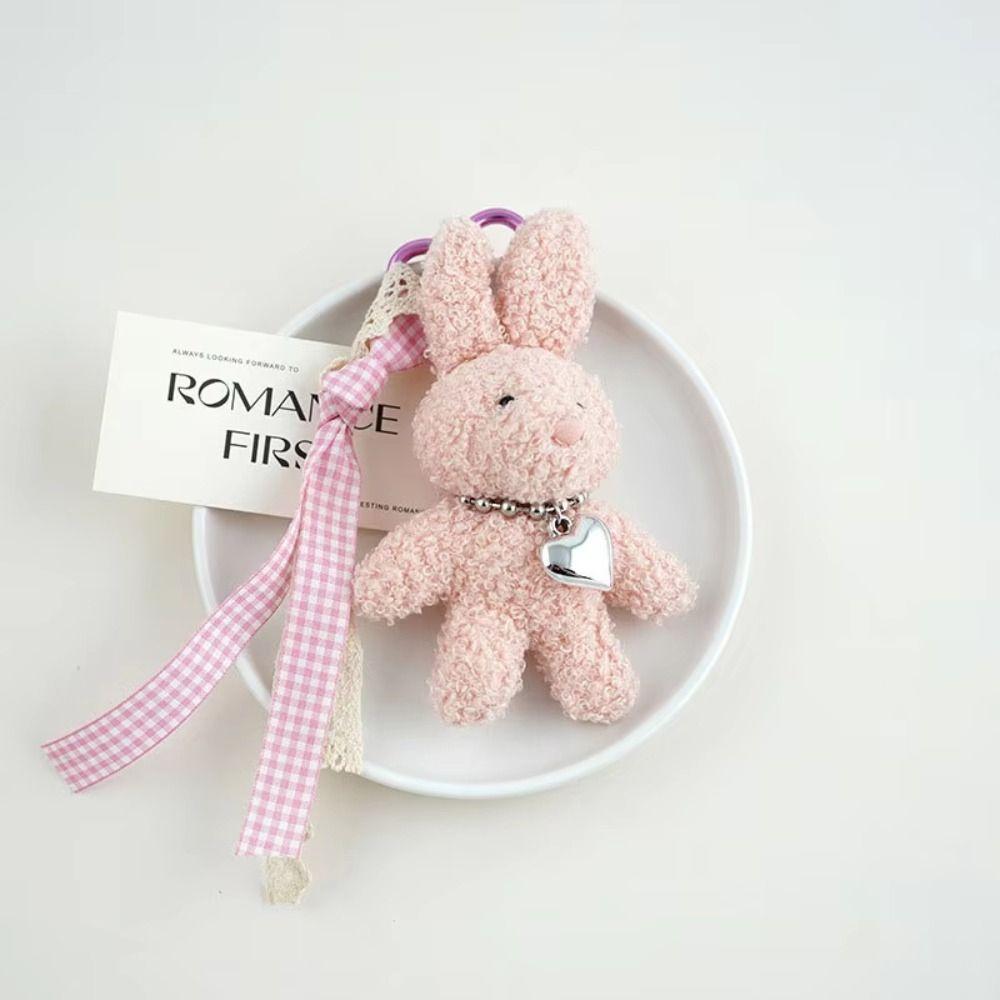 Silver Heart Plush Bag Pendant Bow Ribbon Rabbit Plush Doll Rabbit Doll Charm  Bag Decoration