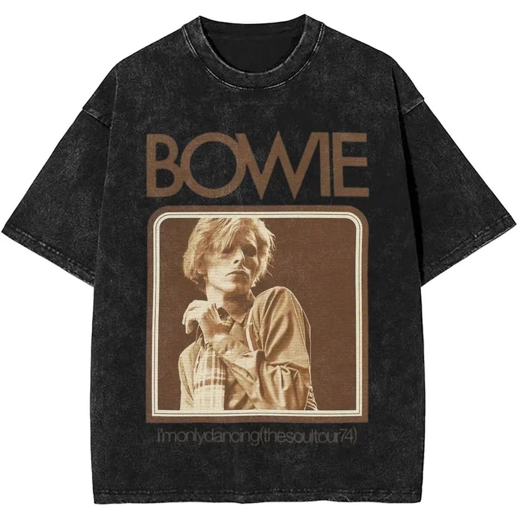 From The s Vintage Washed Graphic Print T Shirt Davids Bowied Vintage Cotton TShirts O Neck Leisure Tees Oversized Clothes