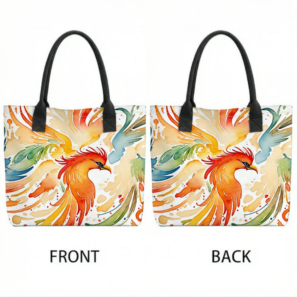 Watercolor Phoenix Pattern Tote Bag Casual Large Capacity Shoulder Handbag for Daily Use