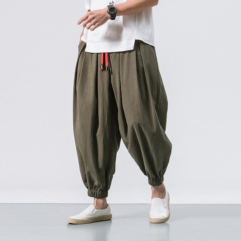 Streetwear Spring Autumn Cotton Linen Harem Casual Men's Pants Chinese Style Solid Color Baggy Joggers