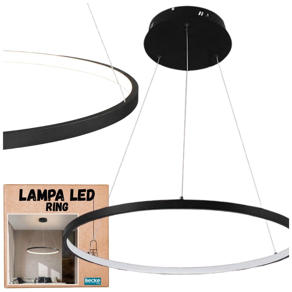 Ring LED ceiling lamp, matt black, 25W, modern, industrial, hanging, long, Neutral
