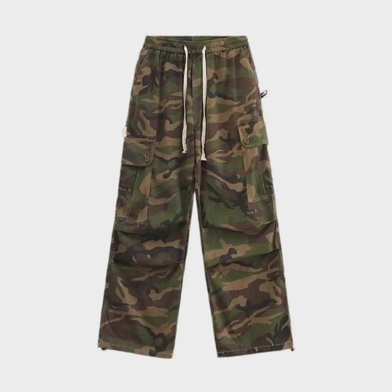 Men's Trendy American Street Retro Hip-Hop Camouflage Loose Wide-Leg Overalls with Large Pockets