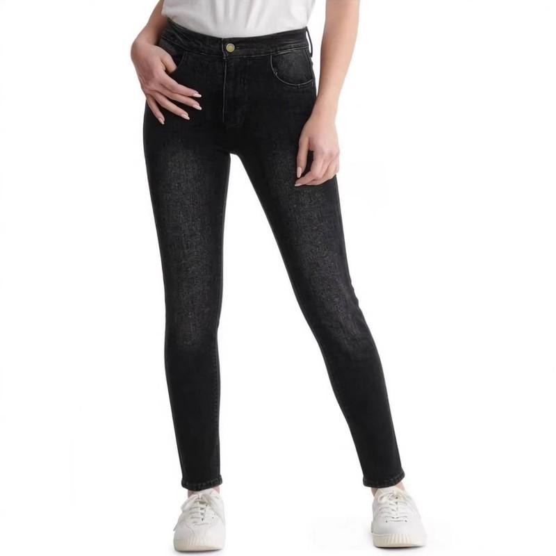 High Stretch Slim Fit Washed Denim Jeans Women Mid-Rise Pencil Pants Comfortable Casual Office Wear