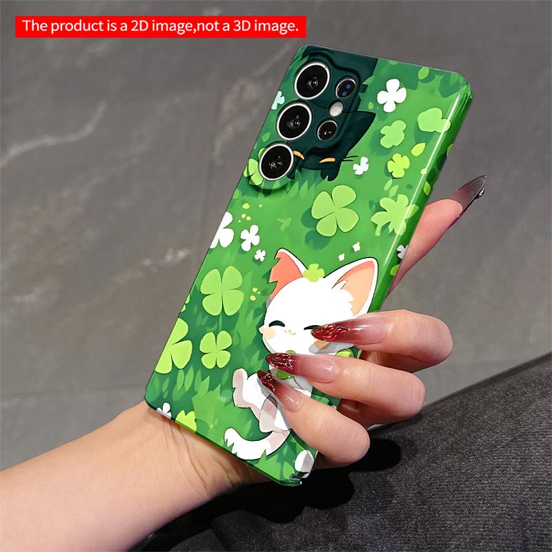 2DFlat Samsung phone case Cute Cats in Clover Garden Phone Case Applicable to Galaxy S23 S24 S25ULTRA S26 A12 A14 A15 A16 A54 A55