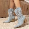 Women's Vintage Fashion Embroidered Pointed-toe Chunky-heel Boots Plus Size Spring Autumn Mid-calf Cowboy Boots