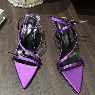 Модные сексуальные туфли-лодочки с острым носком на тонком каблуке, женские босоножки с узким ремешком и пряжкой из страз, летняя мода, туфли для банкета с открытым носком