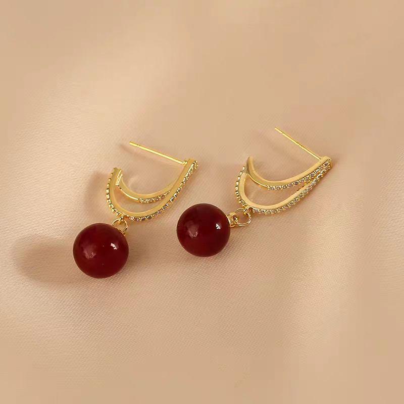 Серьги-каффы Ancola Red Silver Geometric с эмалью - Ретро мода, Высококлассные каффы для женщин