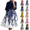 Dress For Women Elegant Casual Smocked Button Lapel Short Sleeve Knee Length Dress