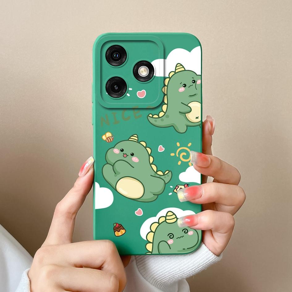 For Infinix Note 40 5G Smart 8 Pro Itel P55 4G Tecno Pova 6 Neo Back Cover Matte Soft Silicone Cartoon Dinosaur Pattern Camera Protection Bumper Cases