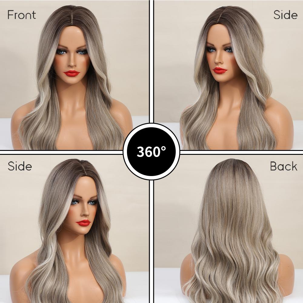Синтетические кружевные парики для женщин, светлые кружевные парики с омбре, объемная волна, 26 дюймов, длинные волнистые парики для косплея, Т-образный кружевной парик, термостойкий