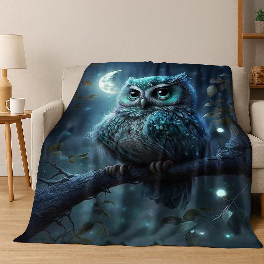 3D Cartoon Cute Owl Animals Flower Flannel Blanket Soft Warm Blanket for Bedroom Room Living Room Bed Travel Camping Picnic Gift