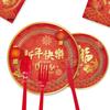 Red New Year'S Party Tableware Set Paper Plate Paper Tissue Paper Cup Flag Happy New Year Chinese New Year