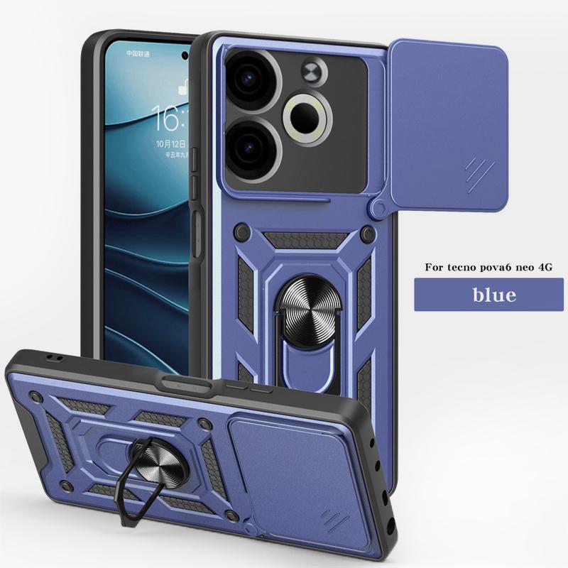 Бронированный металлический чехол-подставка Funda для Tecno Pova 6 Neo, противоударный защитный чехол для телефона с раздвижной линзой для Pova6 Neo Pova6Neo Coque
