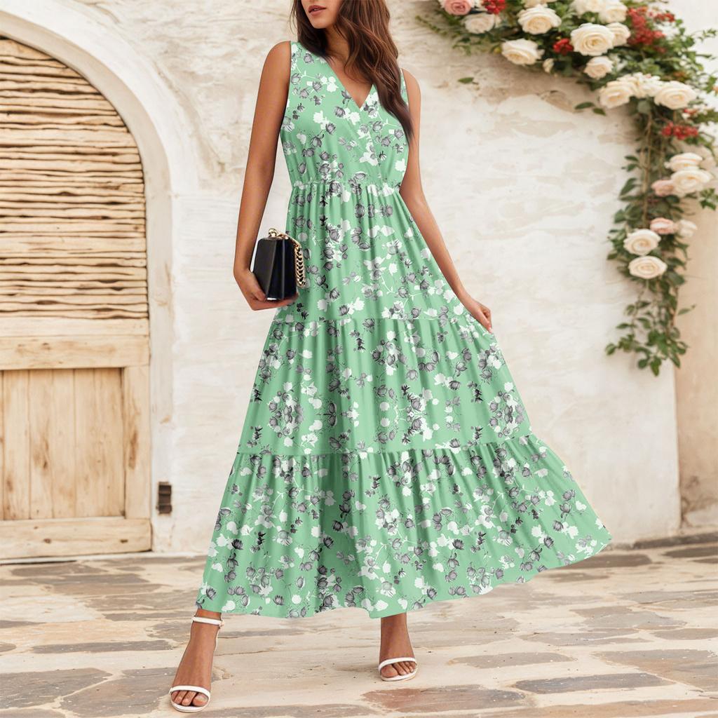 Women's Flowing Dresses Women's Summer Dresses Casual Sleeveless Long Dresses Cute Floral Long Dresses
