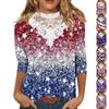 Женские топы с рукавом 3/4, повседневные свободные кружевные футболки с v-образным вырезом, милые топы-туники длиной три четверти с милым принтом