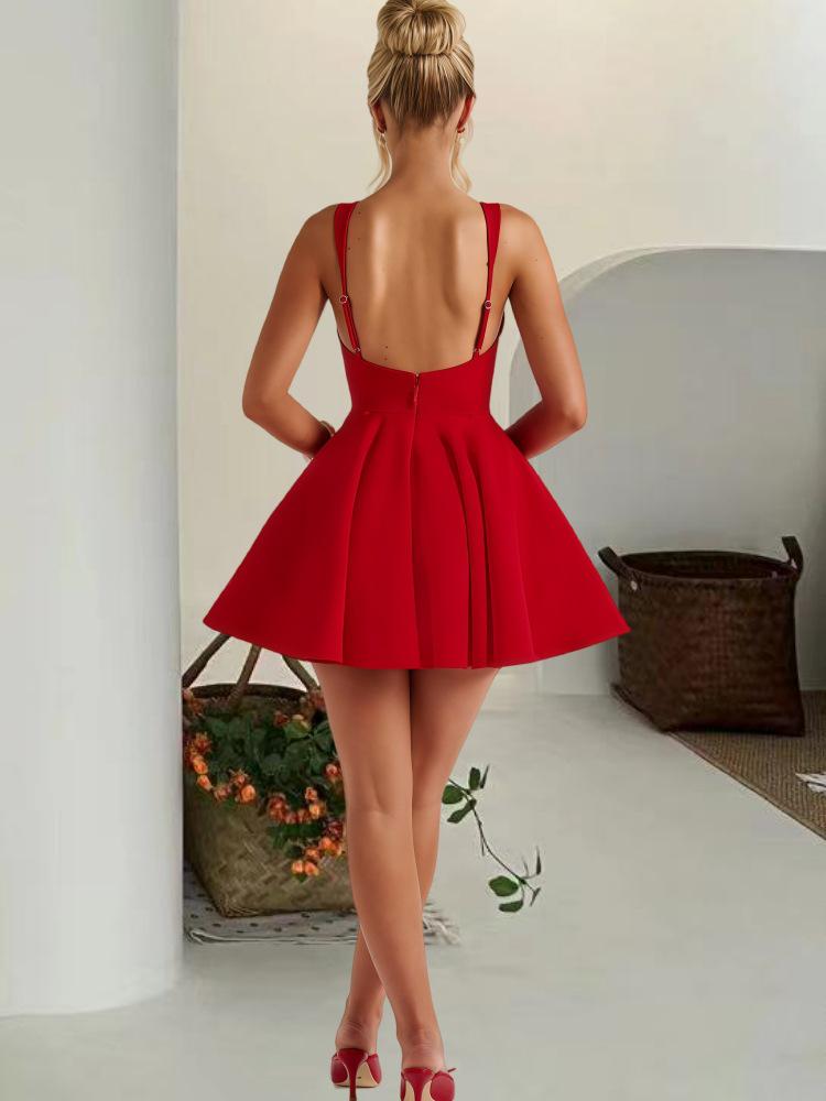 Sweet Spaghetti Strap Backless Dress with Large Bow - 2025 Spring Collection